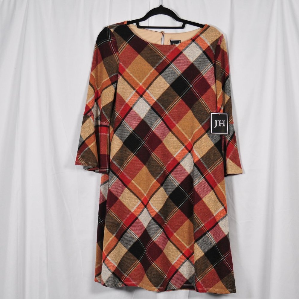JH Plaid Dress with Bell Sleeves Size M